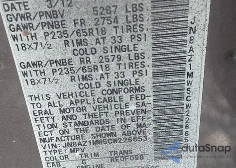 2012 Nissan Murano Sl from USA, damaged, VIN JN8AZ1MW5CW226653